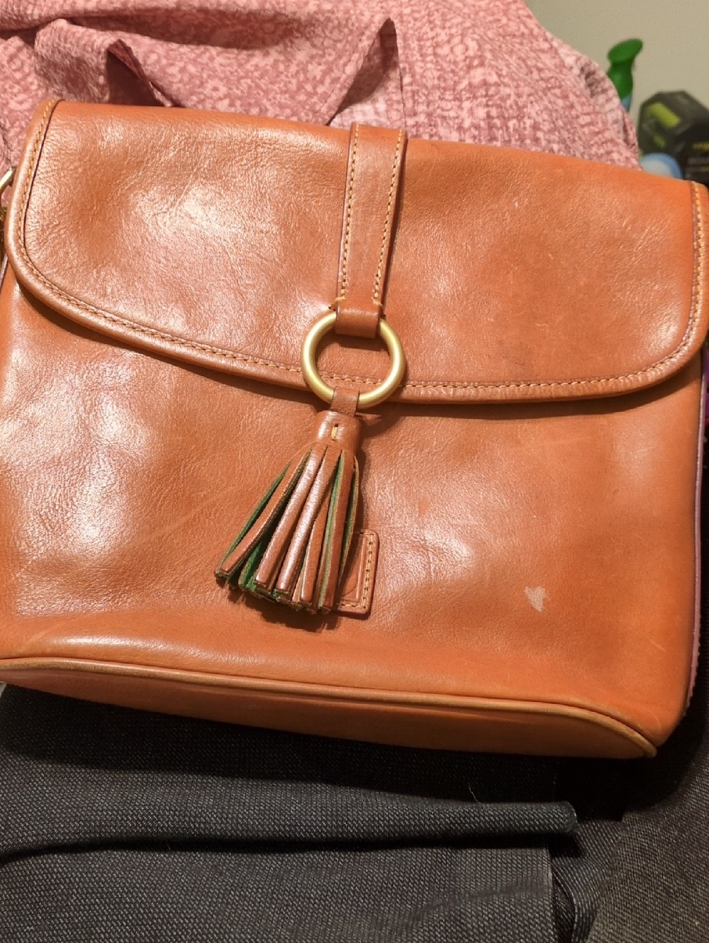 Dooney And Bourke Leather Tassel Flap Crossbody Bag - Brown